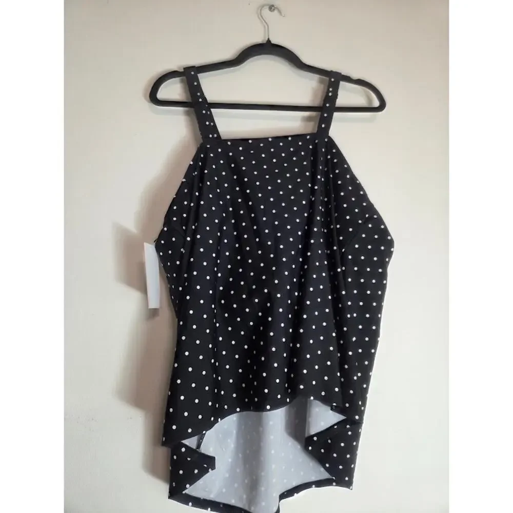 NWT Swimsuits for All Black White Polka Dot Built in Bra Tankini Swim size 26